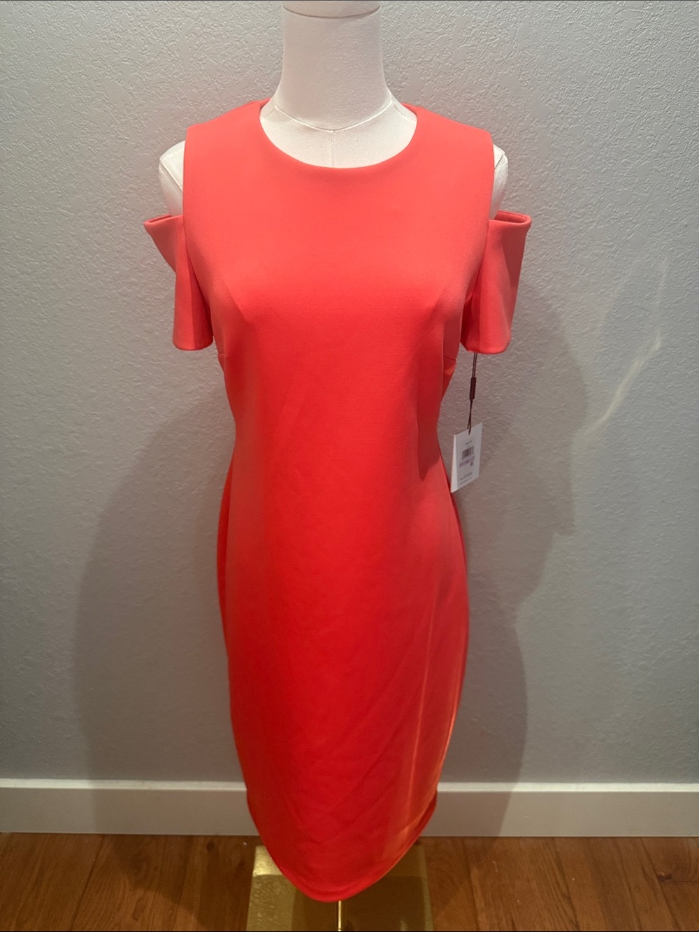 Calvin Klein Coral Cold-Shoulder Midi Dress